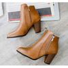 Women's Fall/Winter Vintage Chunky Heel Design Side-Zip Ankle Boots Solid-Color Pointed-Toe Elegant Boots