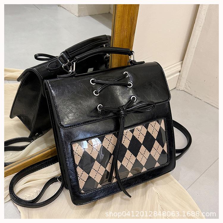 

Large capacity bow backpack bag women 2025 new fashion explosion messenger bag college style plaid bag чёрный