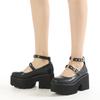 Classic Female Loafers Shoes New Autumn Thick Heels Patent Leather Buckle Pumps Retro Girls Platform High-Heeled Shoes for Women