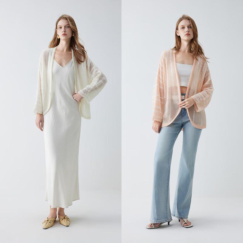 ELLE Women's Striped Mohair Knit Cardigan