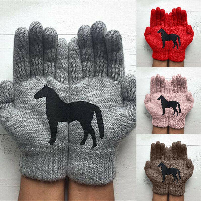 Stylish Women's Cute Horse Gloves Featuring Cozy Full Finger Design For Winter Activities