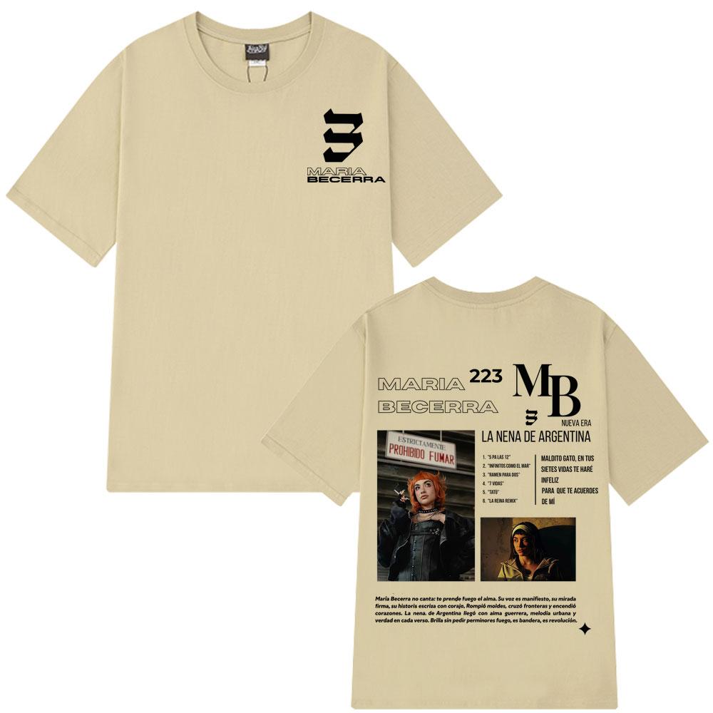 

Певица Мария Бекерра La Nena Альбом 2025 Винтажная футболка Мужская и женская мода Летний принт 100% чистый хлопок Свободная футболка 4XL