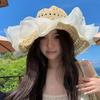 Hollow Out Lace Pearls Sun Cap Breathable Big Brimmed Woven Cap Straw Weaving Beach Hat  Women