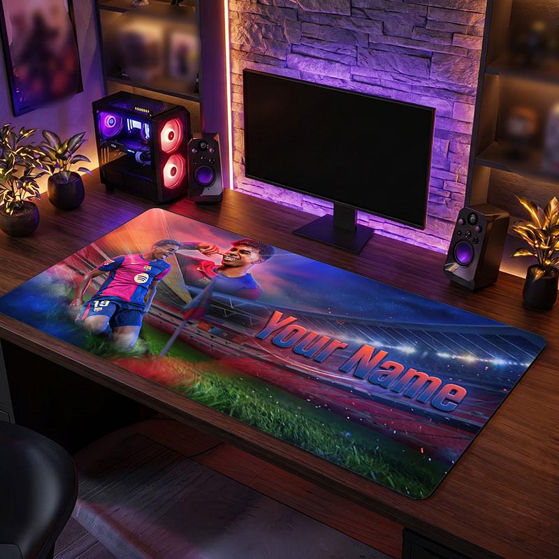 Tappetino per Mouse Grande Personalizzato Lamine Yamal, Stampa Testo Nome Personalizzato, Tappetino da Scrivania Antiscivolo con Logo Calcio, Regalo per Gamer