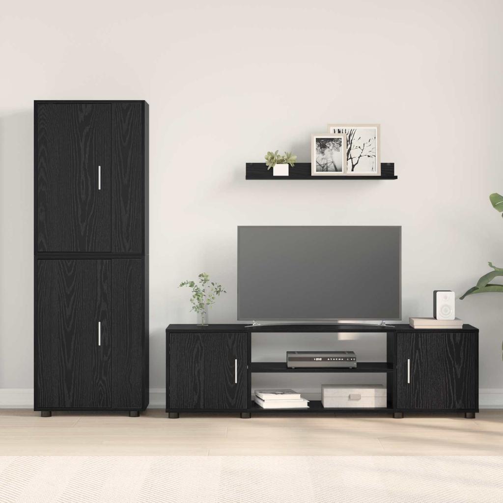 TV Cabinet Set 4 pcs Black Oak Effect Engineered Wood