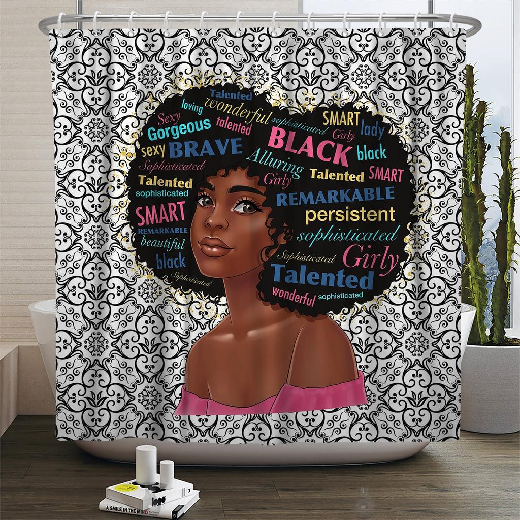 Afroamerikanische Frau Duschvorhang Sexy Schwarzes Mädchen Dame Inspirierend Königin Abstrakt Boho Wasserdicht Badezimmer Duschvorhang