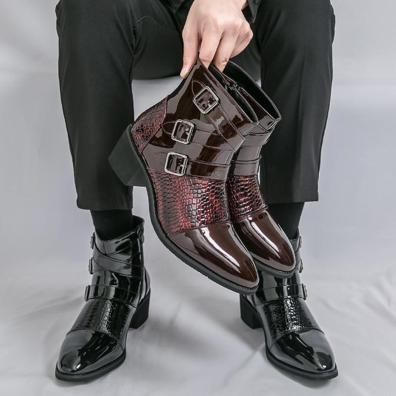 Men's Cross Martin High-Top Leather Boots, Autumn/Winter, Pointed Toe, Casual, British Style, Large Size, Motorcycle.
