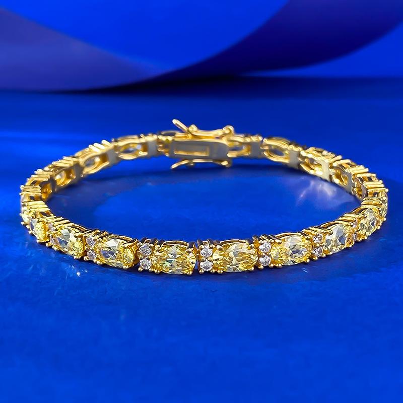 Gold-Plated Luxury Set 4 * 6Mm Pigeon Egg Full Diamond Yellow Diamond Oval Bracelet For Women