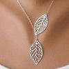 Women Fashion Double Leaf Hollow Charm Pendant Short Collar Necklace Jewelry