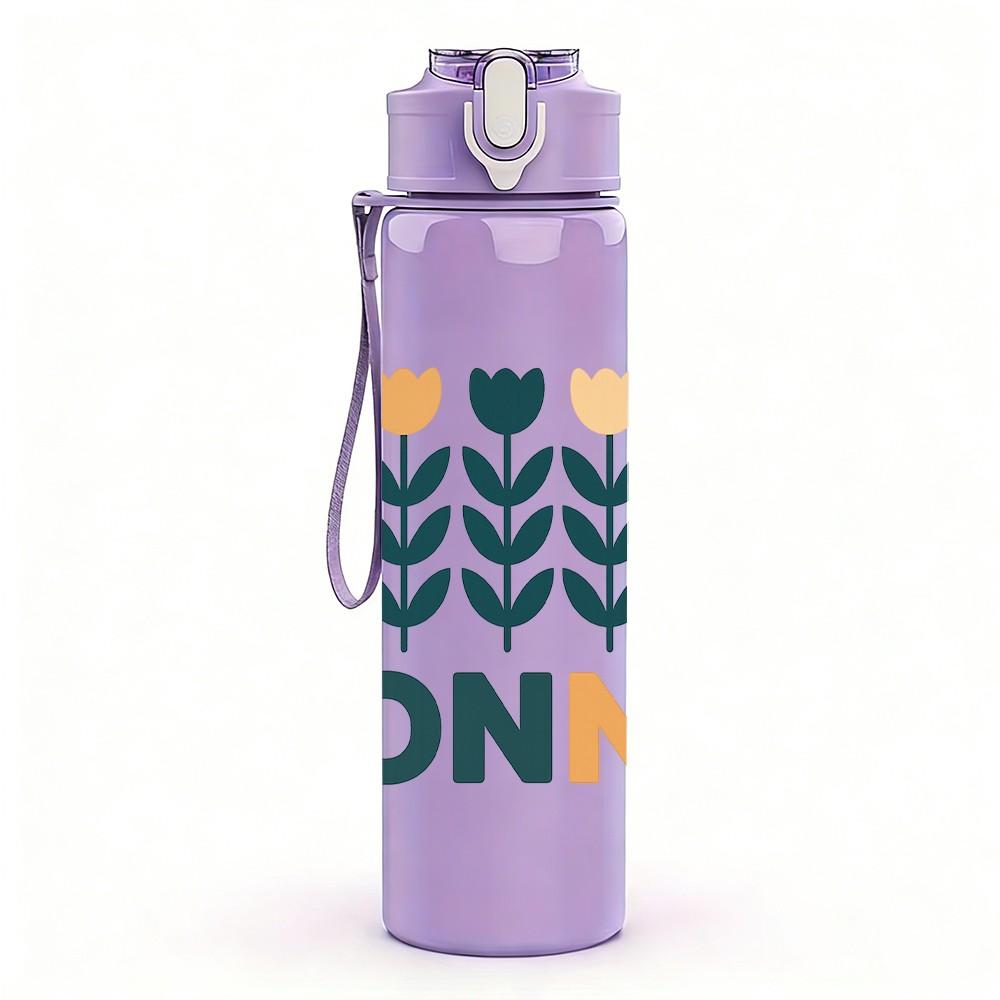 1PC Nonna Leaf Letter Art Frame 750ml Color Plastic Sports Water Bottle Leakproof Flip Straw Lid Suitable for Sports Office Home Use
