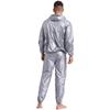 S-4XL Tuta da Sauna Sudorazione Uomo Manica Lunga Giacca con Cappuccio con Pantaloni a Vita Elastica PVC Allenamento Palestra Outfit
