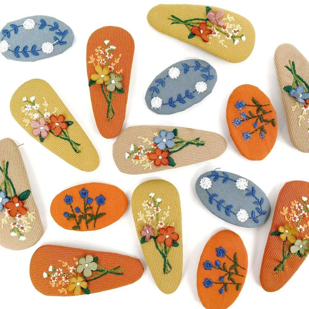 Oval Fabric Embroidery Hair Clip 2Pcs/set Children's Hair Accessories Party
