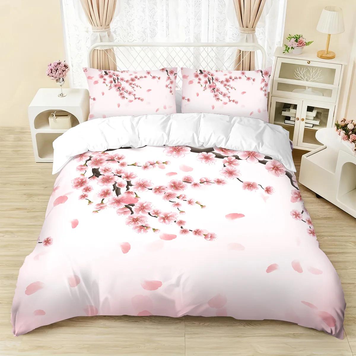 

3pc bedding 1 set of cherry blossom print +2 pillowcases without core, various size suitable for multiple occasions EU Twin(135x200cm)