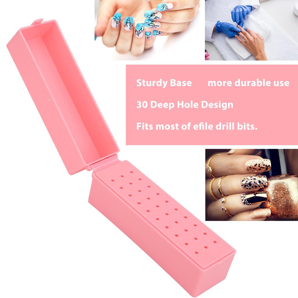 30 Holes Nail Drill Bits Holder Dustproof Acrylic Cover Manicure Tools Space Saving Nail Grinding Bits Container