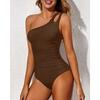 New Solid Color Splicing Tight Body Halter Pleated Shoulder Sexy One-piece Swimsuit Women