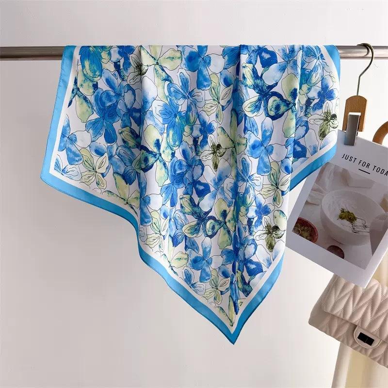 New flower simulation silk scarf women's summer out windproof shawl advanced sense foreign style small square scarf headband scarf