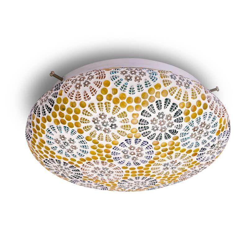 Coloured Flower Design Yellow Coloured Mosaic Glass Ceiling Light