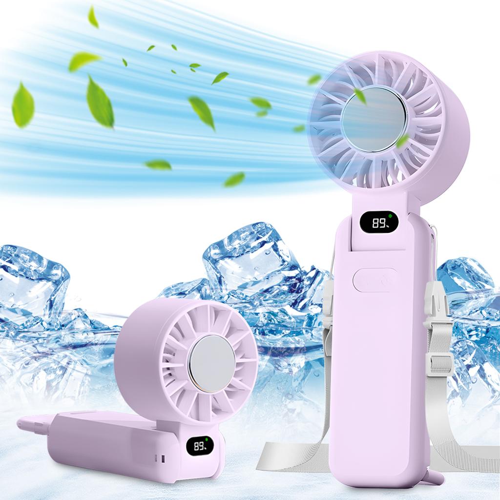 Portable Summer Handheld Small Fan Cooling Ice Pack Hanging Neck Fan Digital Display 5-speed Speed Regulation Turbo Fan
