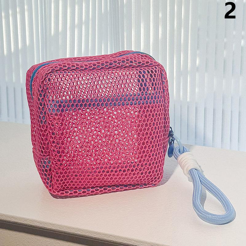Dopamin Farbe Ultra-Leicht Netz Kosmetiktasche Reißverschluss Quadratisch Geformt Waschbeutel Multifunktional Damen Lippenstift Schlüssel Münzbeutel Tasche