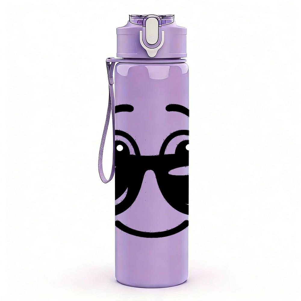 1PC Cool Sunglasses Smiley 750ml Color Plastic Sports Water Bottle Leakproof Flip Straw Lid Suitable for Sports Office Home Use