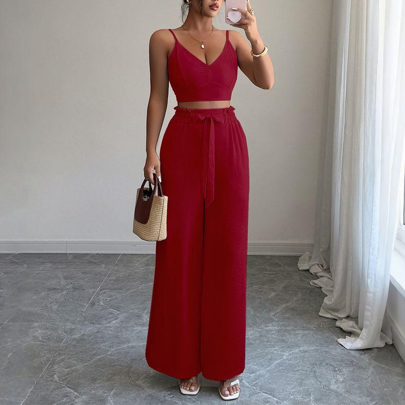 Deep V-neck Camisole Casual Pants Set Deep V-neck Strap Casual Pants Suit