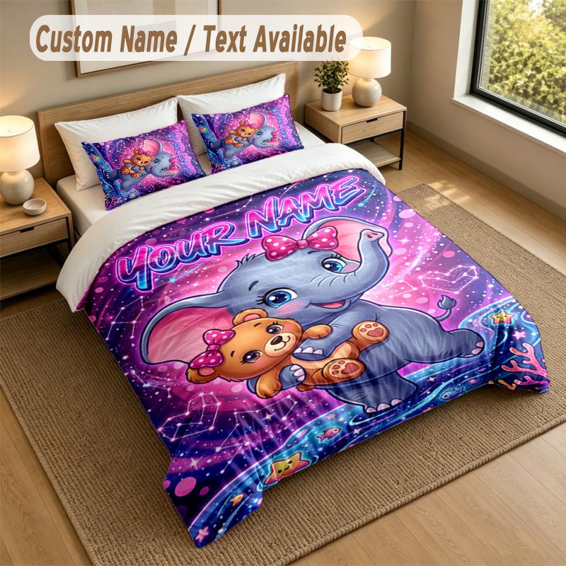Set Biancheria da Letto Personalizzato a Tema Elefante 3 Pezzi Testo e Nome Personalizzati 1 Lenzuolo 2 Federe Biancheria da Letto per la Casa 1 pezzo