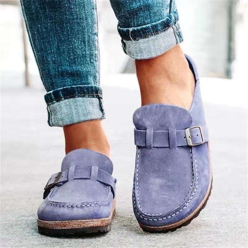 Tofflor Dam Rund Tå Spänne Retro Skor Slip on Mules Damer Komfort Flats Kvinnliga Casual Sommar Flatskor