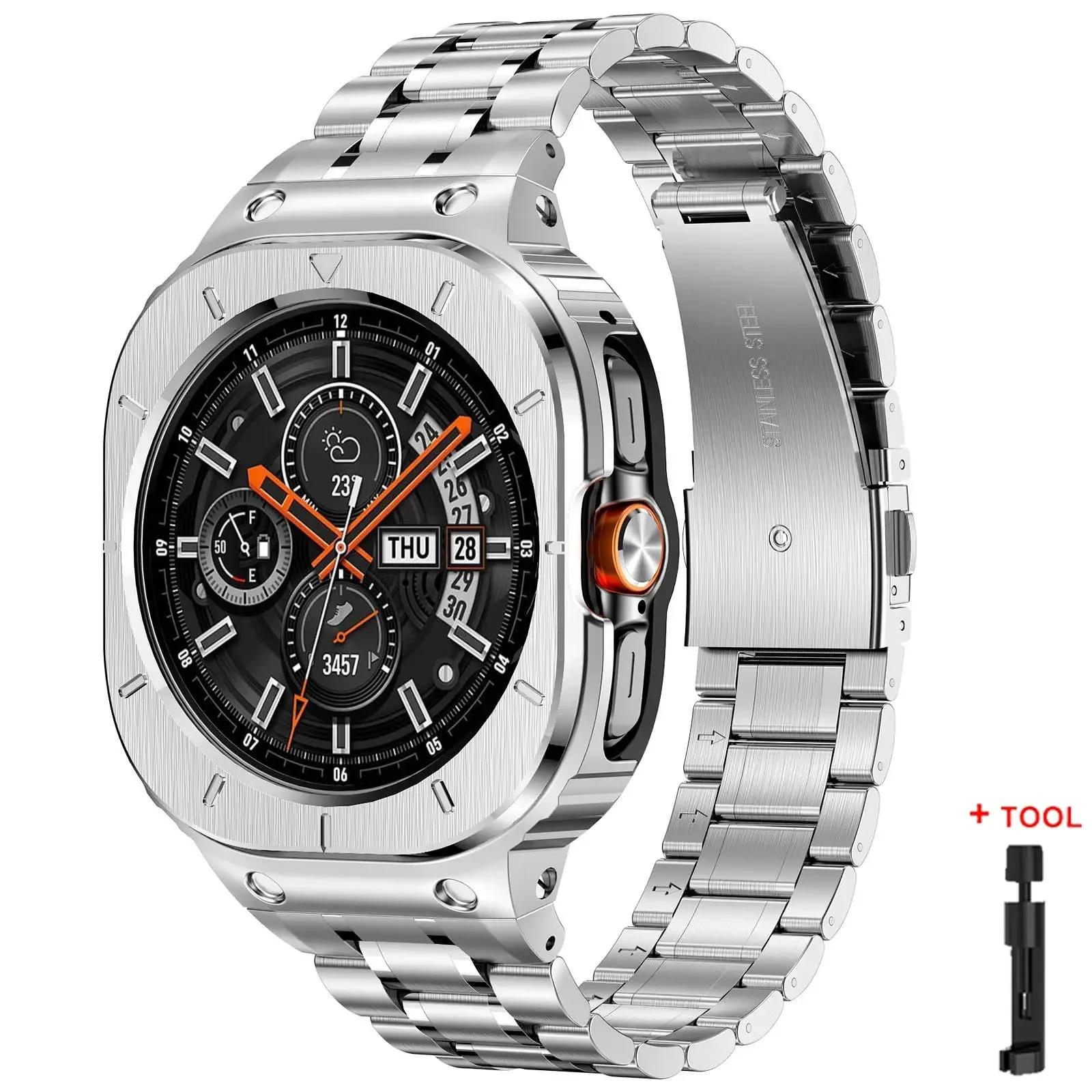 

Модификационный комплект из нержавеющей стали для Samsung Galaxy Watch 8 Ultra 2026 Противоударный металлический корпус Ремешок для Galaxy Watch 7 Ultra 47 мм Watch 7 Ultra 47mm серебряный