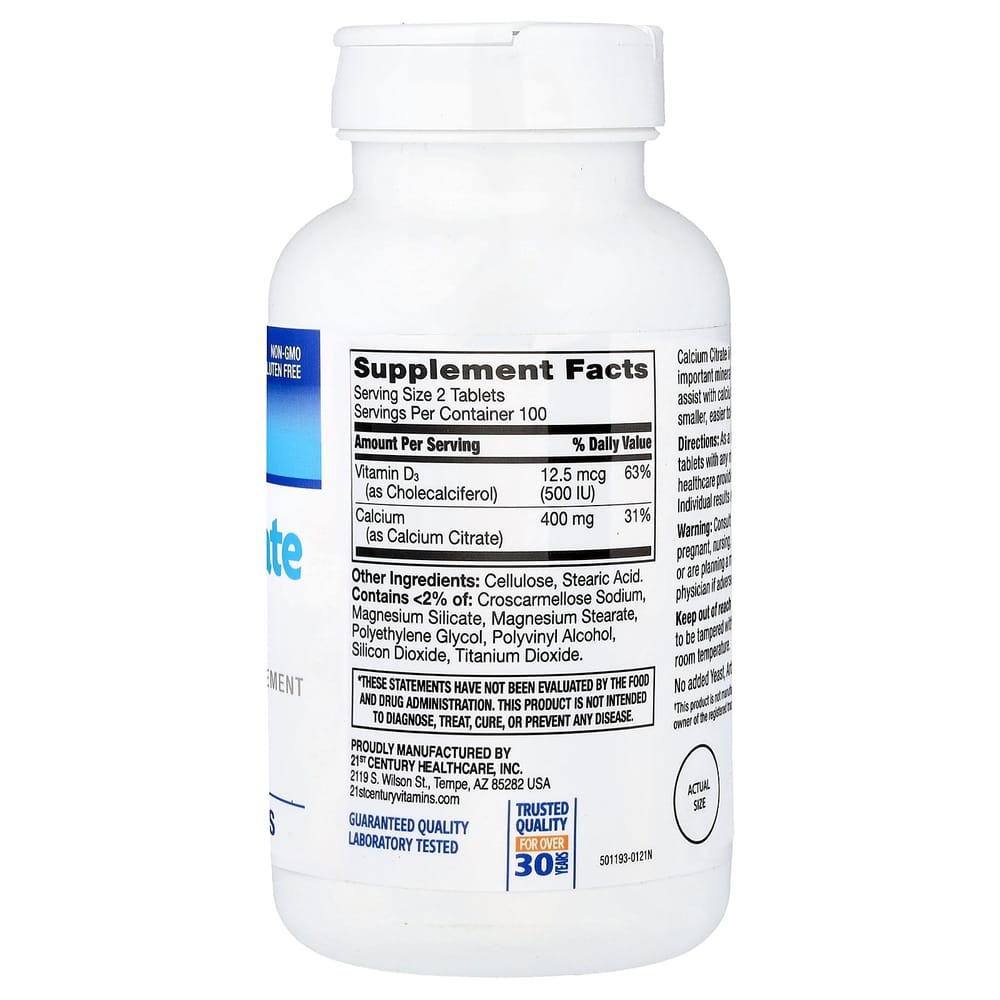 21st Century Sentry Calcium Citrate Petites + D3 Coated Tablets, 200 Count