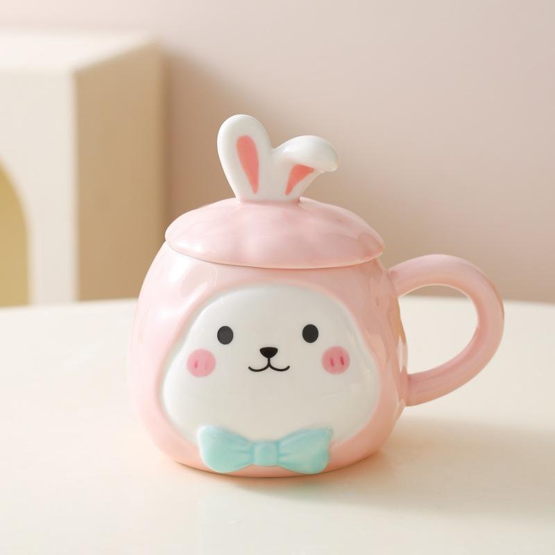 Creative Cartoon Mug Ceramic Cup Water Cup with Lid Couple Cup Children Drinking Water Cup Gift Gift