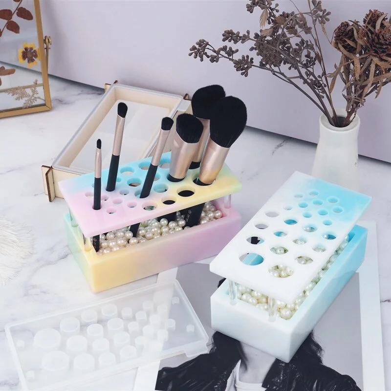 DIY Epoxy Resin Handmade Makeup Box Makeup Brush Insert Makeup Brush Contactless Classification Insert Silicone Mirror Mold