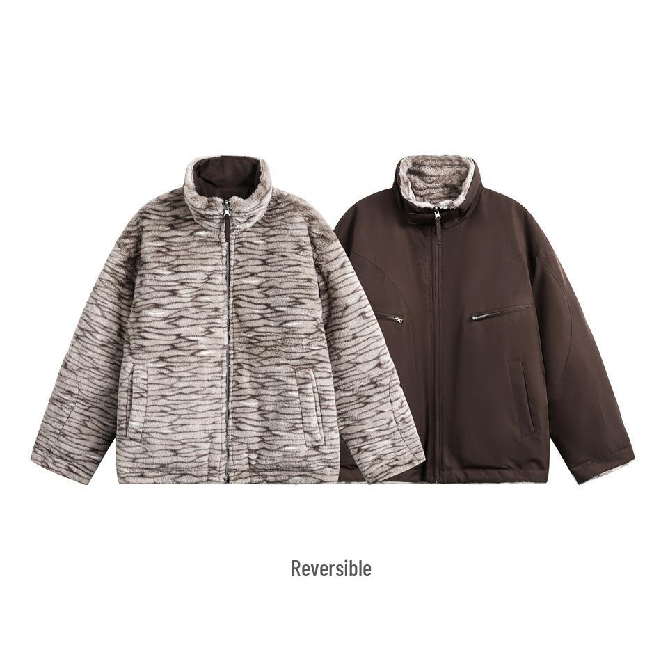 DEVILRAY Reversible Tiger Stripe Winter Jacket with Lambswool for Men and Women XL