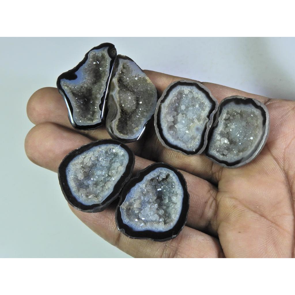 Dyed Slice Druzy Agate Matched Pair Cabochon Loose Gemstone 3Pair Lot 185Cts A-736