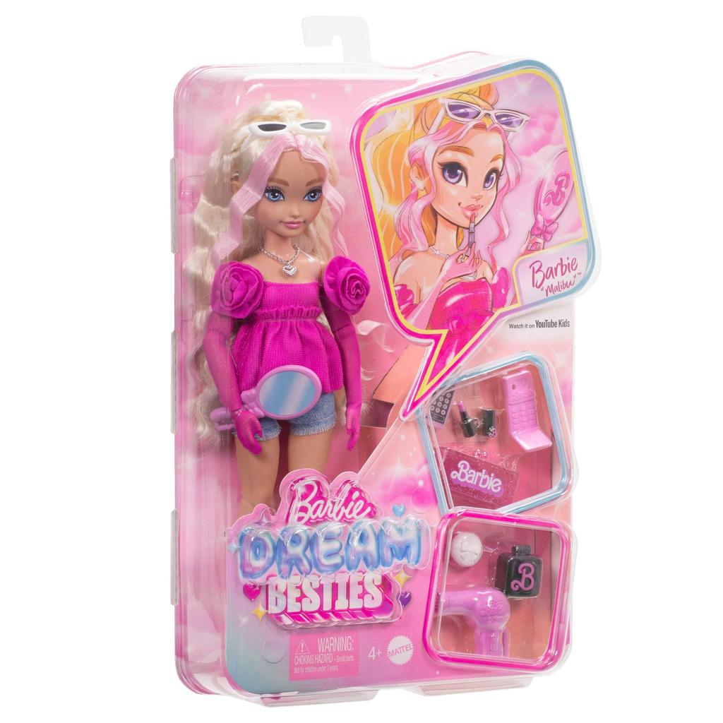 Barbie Dream Besties Doll and Posable Fashion Doll with Wavy Blonde 11 Makeup and Hair Themed Pieces Accessories, Malibu” Hair,