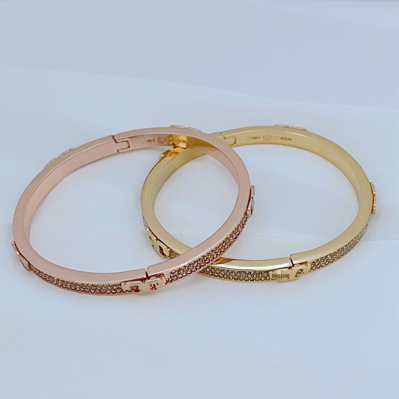 

European and American Fashion Luxury Diamond Inlaid Openable Metal Bangle золотой