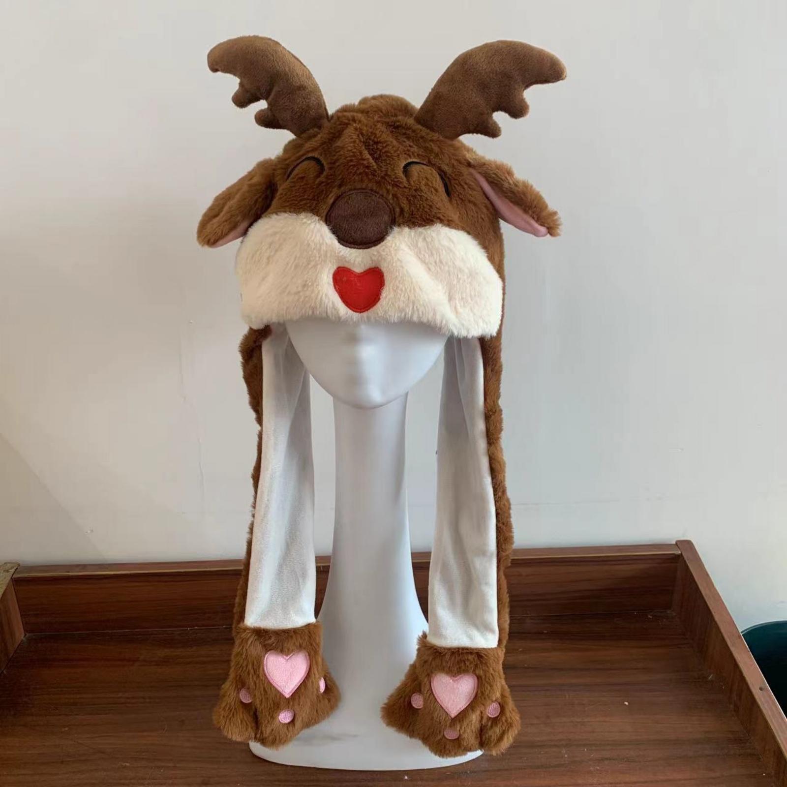

A Cute Christmas Plush Hat With Ears That Move When Squeezed One Size