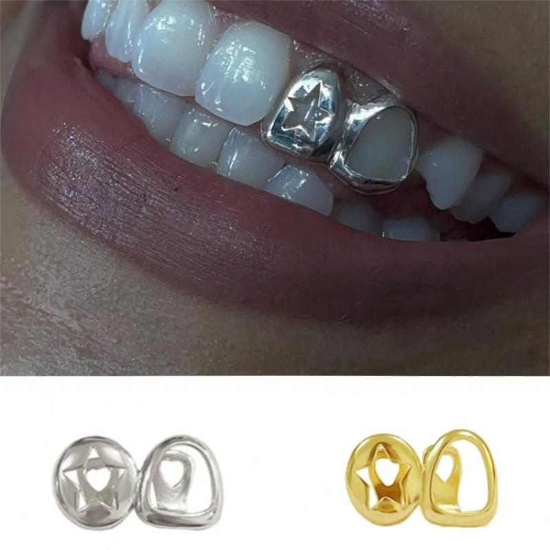 Hip Hop Teeth Jewelry Round Star Shape Dental Accessory Copper Texture Suitable for Adults Teens and Cosplay Enthusiasts