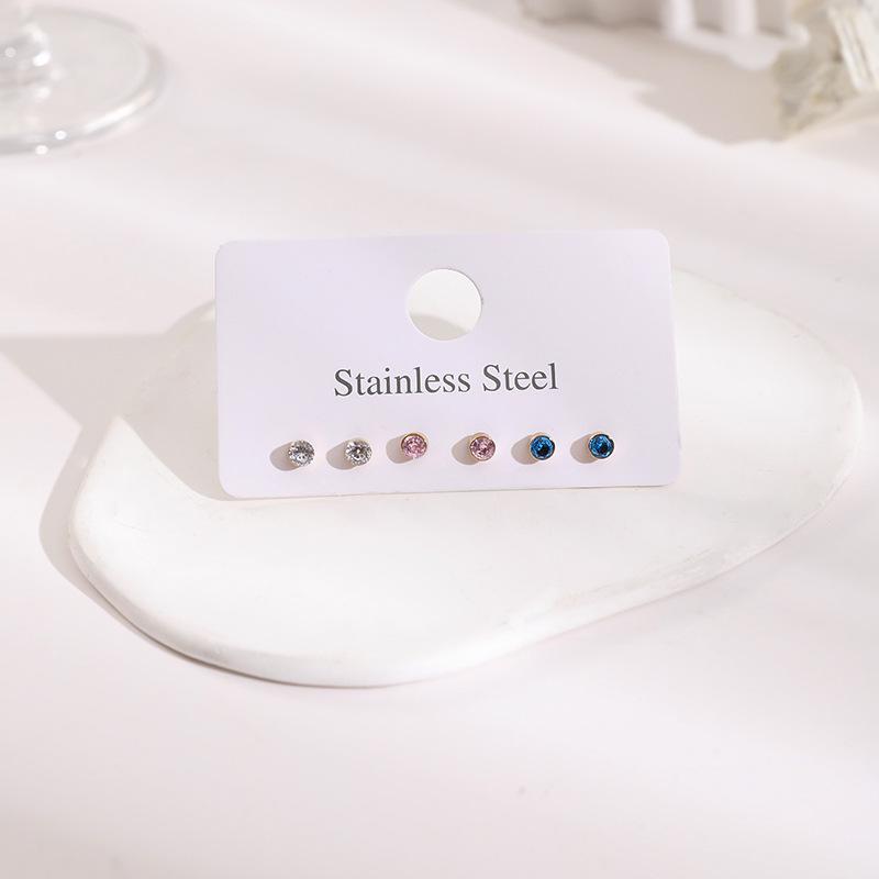Stainless Steel Stud Earrings Set with Zirconia: Butterfly, Star, Heart & Four-Leaf Clover Designs