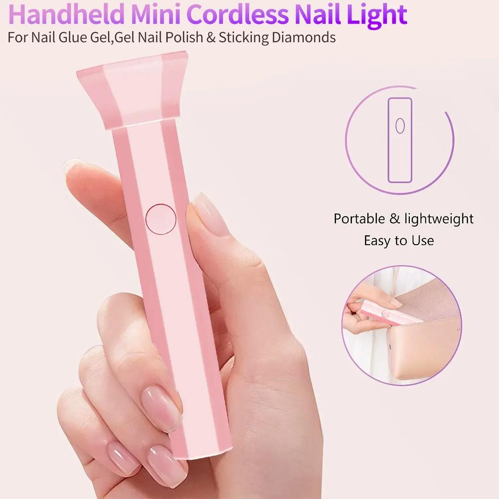 6LEDs Nail Light Portable Nail Dryer Lamp UV For Curing All Gel Polish USB Rechargeable Quick Dry Timing Machine Nail Art Tools