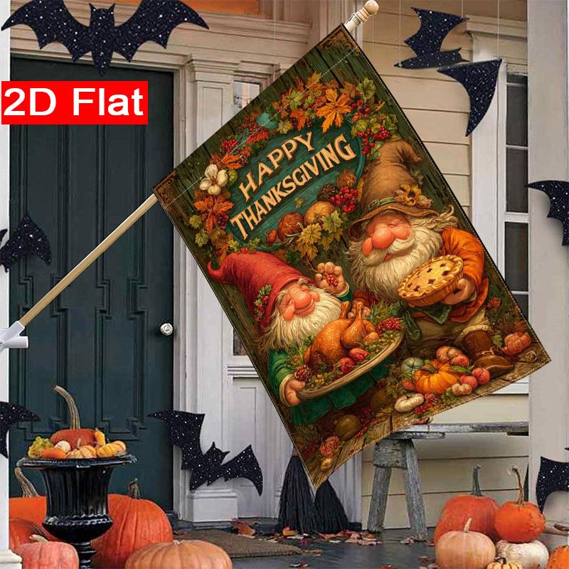 2D Flat, 2D Flat,Happy Thanksgiving Pumpkin Garden Flag_3-28x40 Inch Outdoor Garden Flag Double-sided Home Decoration Courtyard Decoration Outdoor Dec