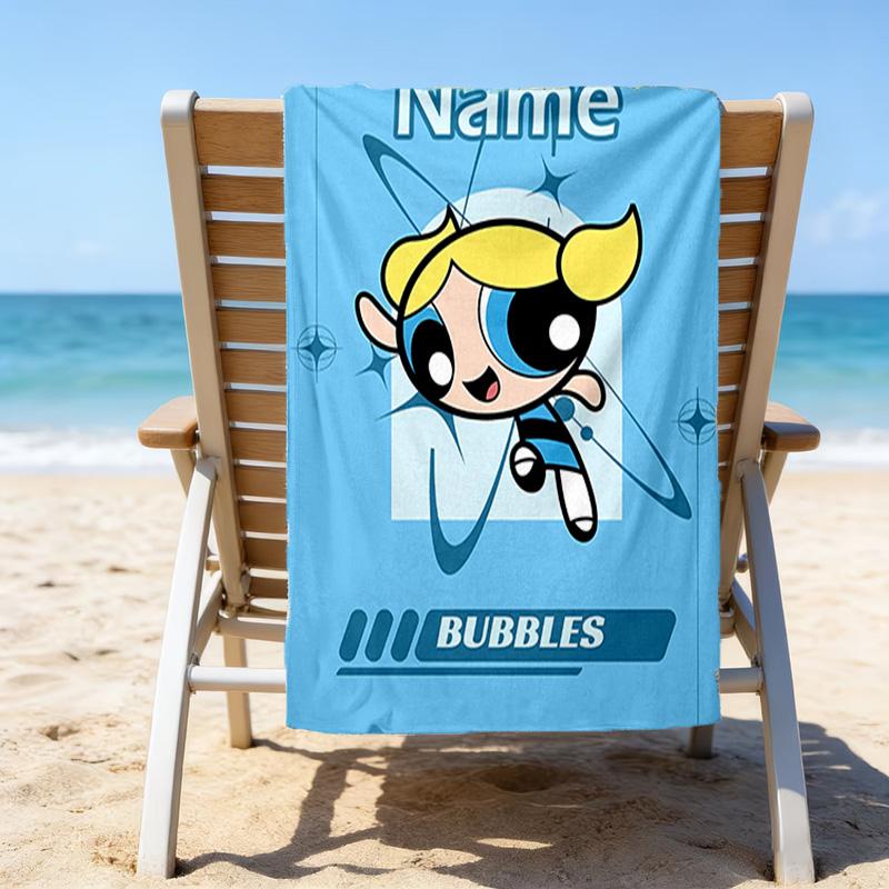 1pc The Powerpuff Girls2 Beach Towel with Custom Name, Beach/Swimming/Bath/Picnic/Camping Towel, Suitable for Seaside Beaches