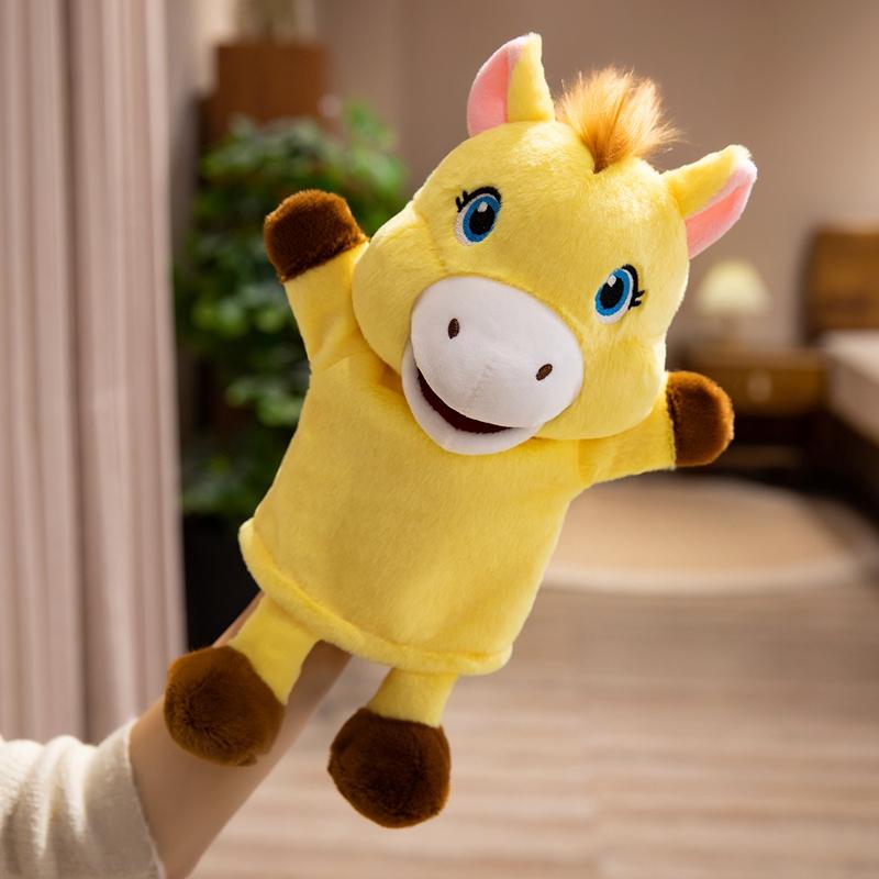 

30cm Horse Hand Puppet Plush Toys Cartoon Animal Hand Puppet Parent-child Game Doll Talking Story Toy about 30cm жовтий