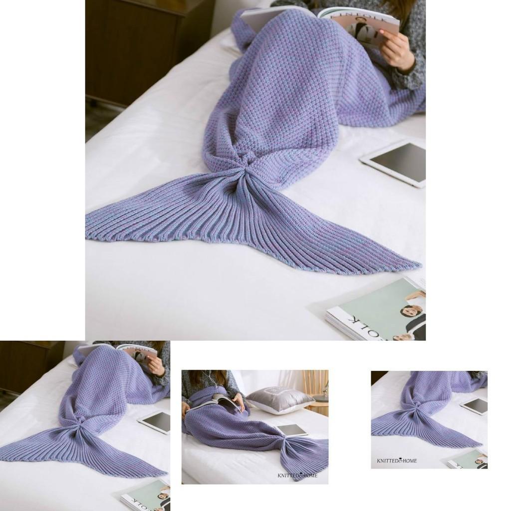 Mermaid Crochet Knit Acrylic Throw Blanket With Grid Pattern For Sofa Decor And Gift Giving