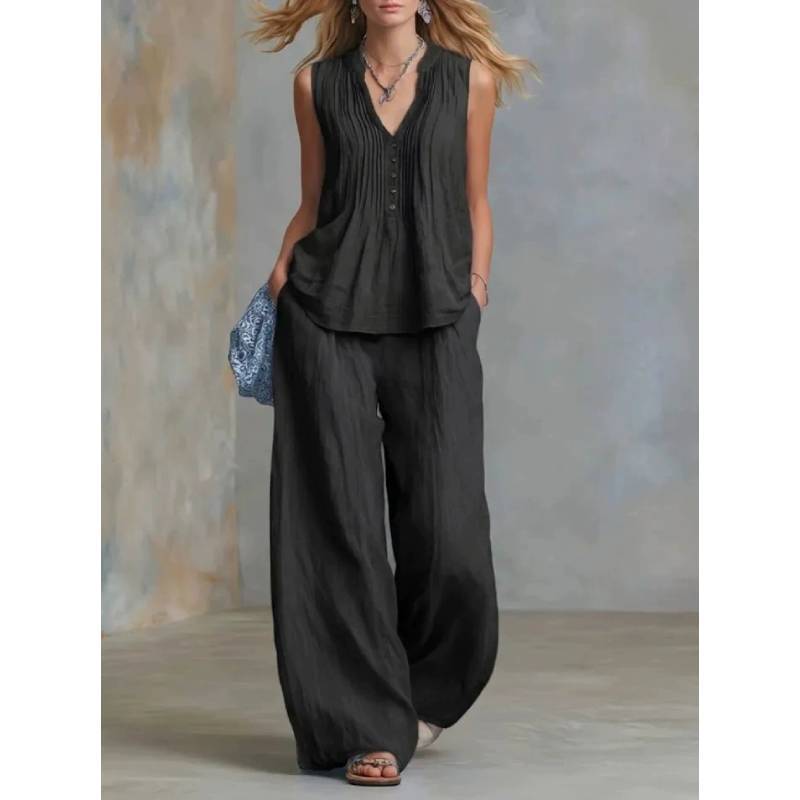 Street Style Womens Sleeveless Pantsuit With Cotton Linen Material For Casual Summer Wear