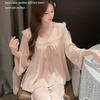 Women's Chiffon Pajama Set - Sweet Spring & Autumn Style, Doll Collar, Long Sleeves & Pants, Elegant & Lightweight Homewear