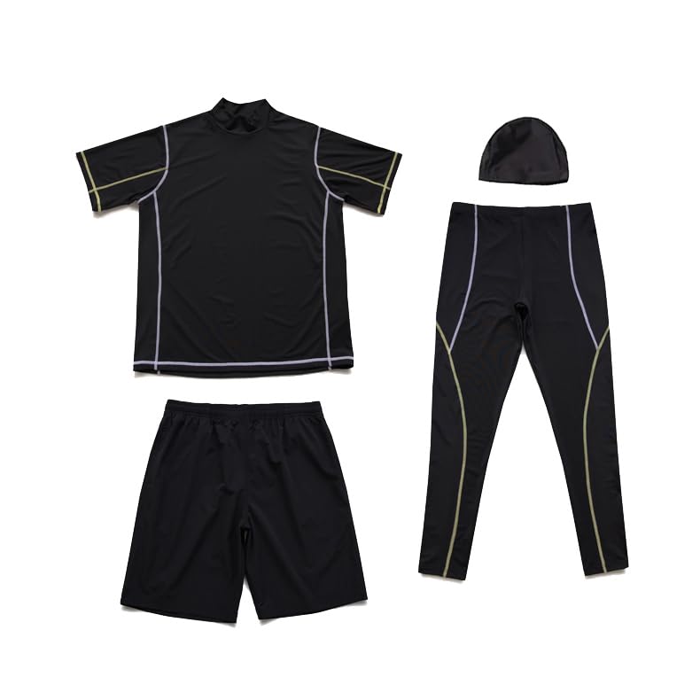 Rash and Shorts Swimsuit Set [KOUKOUCOCO] Men's T-shirt Guard, Leggings, (JP, Alphabet, Small, Yellow)