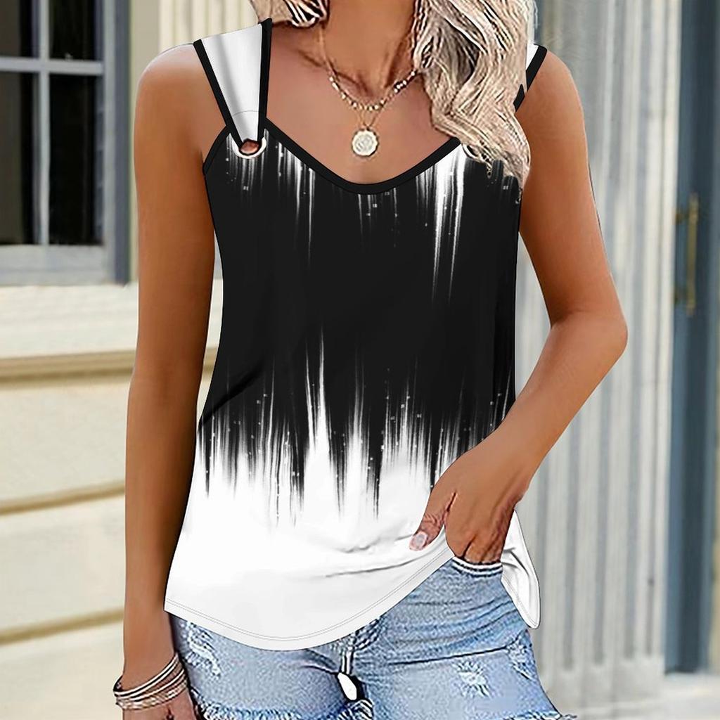 Ladies' Outdoor Casual Sports Double Loop Buckle Vest with Drawing Shiny Solid Color Print Pattern ,V-neck, Sleeveless, Medium Stretch Fabric