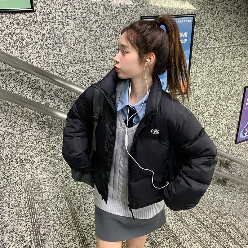 Winter Cotton Coat for Women, Short Stand Collar, Thickened Bread Coat, Loose Cotton Coat for Small People