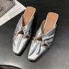 Fashion Women Slippers Square Toe Heeled Sandals Mules Shoes Woman 2025 Trend Designer Dress Pumps Summer Soft Leather Slides Plus Size
