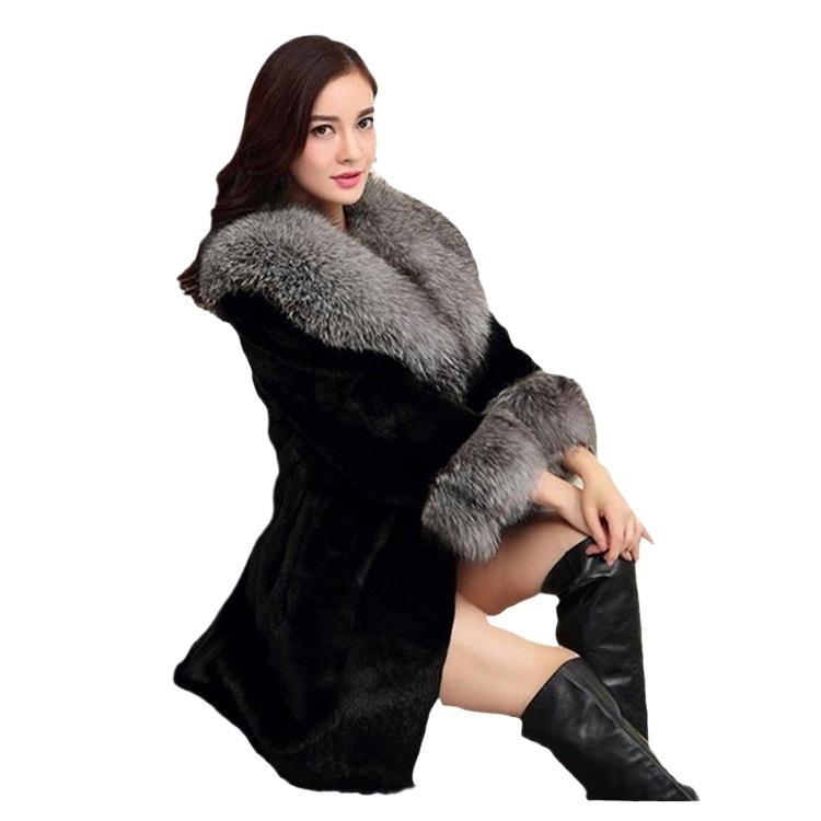 New Autumn and Winter Imitation Mink Coat Long Imitation Fox Fur Collar Coat Fur Coat
